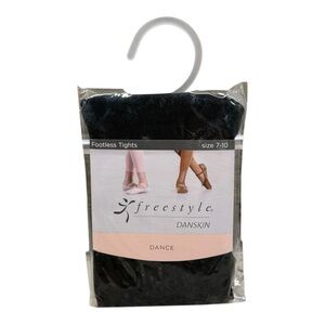 DANSKIN FREESTYLE Tights Girls Sz 7-10 Black Footless Dance Ballerina